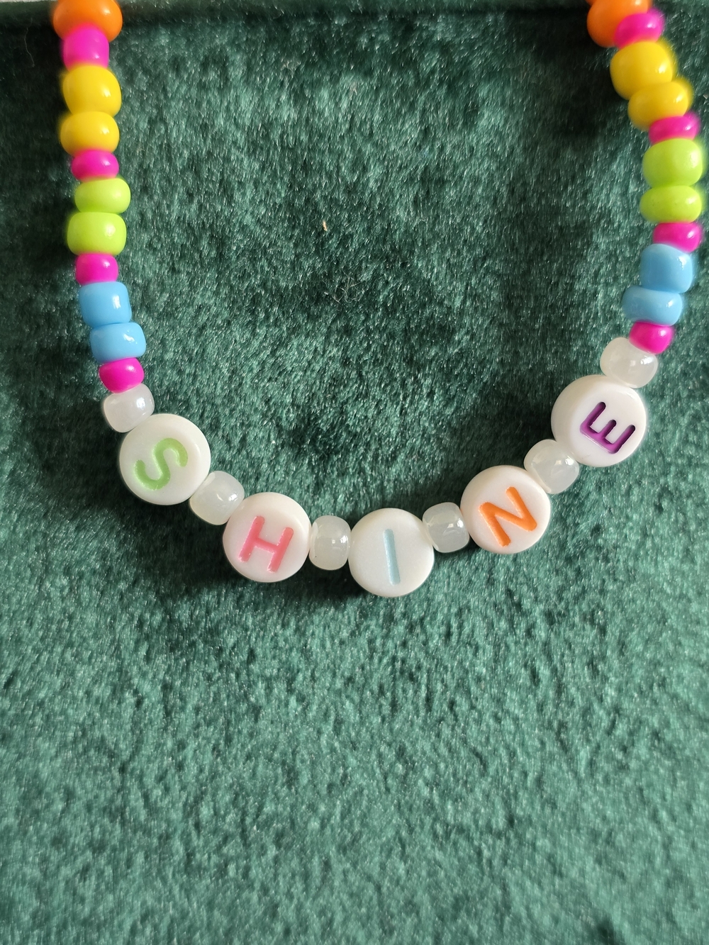 ​Neon Rainbow "SHINE" Beaded Word Bracelet NWT - Handmade Jewelry